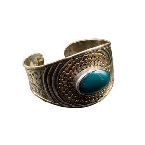 Wide Cuff bracelet Sterling Silver and green semi precious stone bracelet large